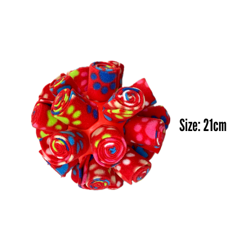 This is a snuffle enrichment cage ball, an enrichment game used for dog's to sniff their treats out. Size is 21cm.