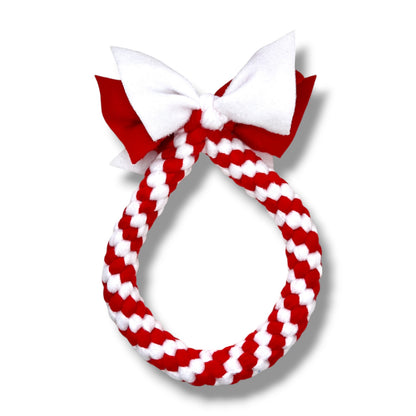 candy cane coloured dog toy