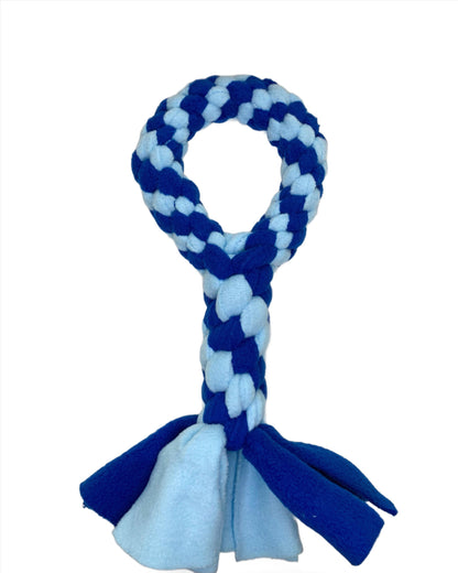 This is a dog tug toy for large dogs, it features a handle to hold on to.